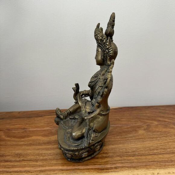 Solid Brass Antique Finish Tara Female Buddha Statue - Serene Spiritual Decor - Picture 4 of 8